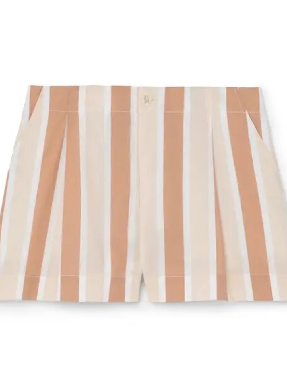 STAUD Beige and White Vertical-Stripe High-Rise Shorts